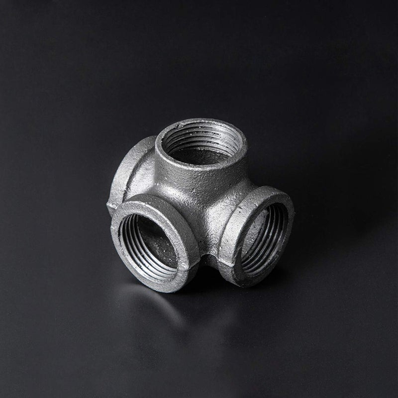 Home TZH 1/2" 4-Way Side Outlet Tee, Home TZH Malleable iron Pipe Fittings for Industrial vintage style, Flanges with Threaded Hole for DIY Project/Furniture/Shelving Decoration (10, 1/2") - Image 2